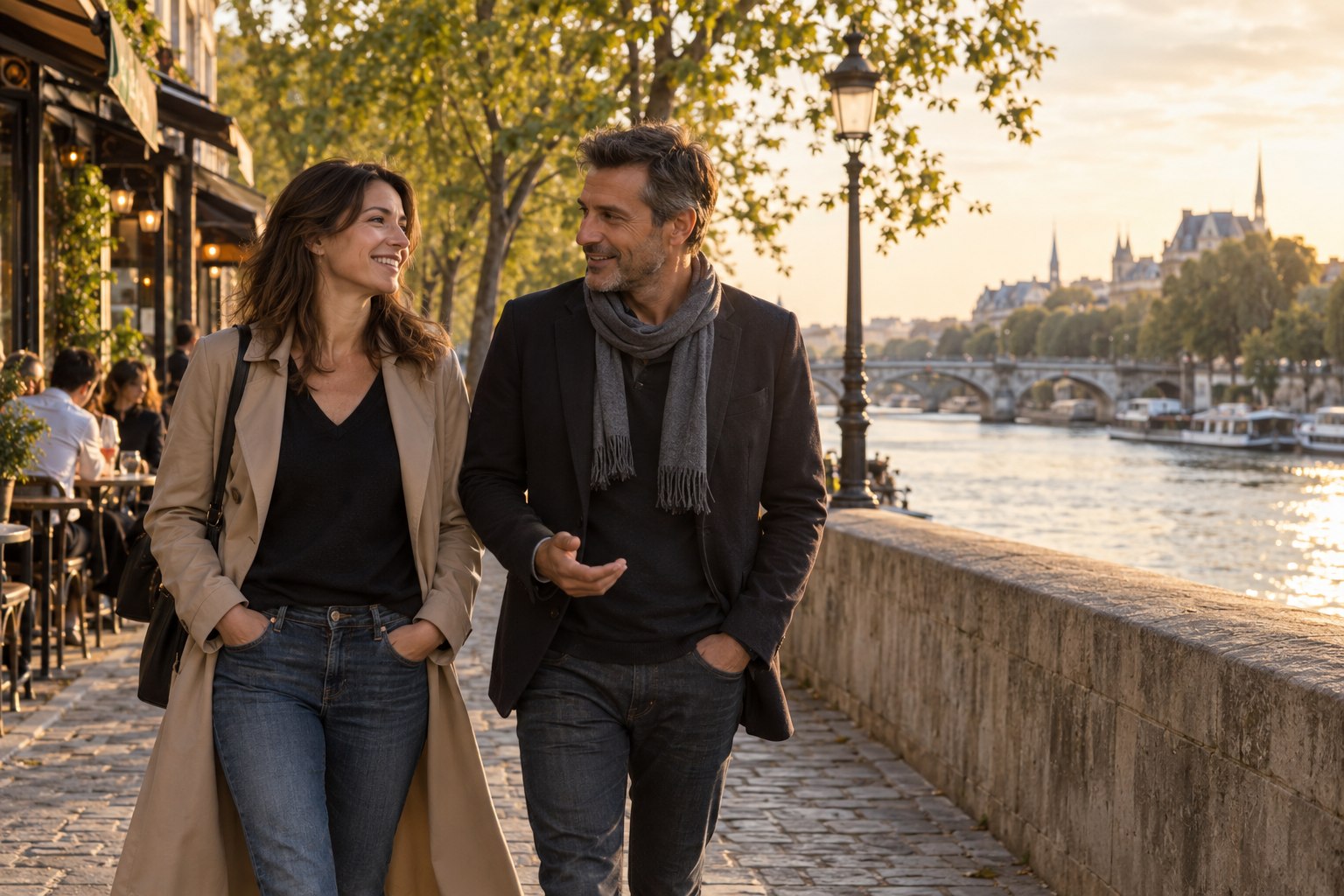 Deux adultes discutant au cours d’une promenade
